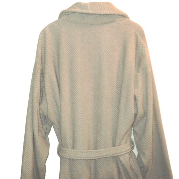 Linum Home Textiles Turkish Robe UNISEX L/XL Tan-Gray Herringbone Cotton NEW - Picture 4 of 7